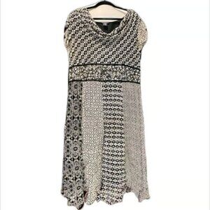 Glamor Angel Black White Boho Flowy Slimming Short Sleeve V-Neck Dress 2X New